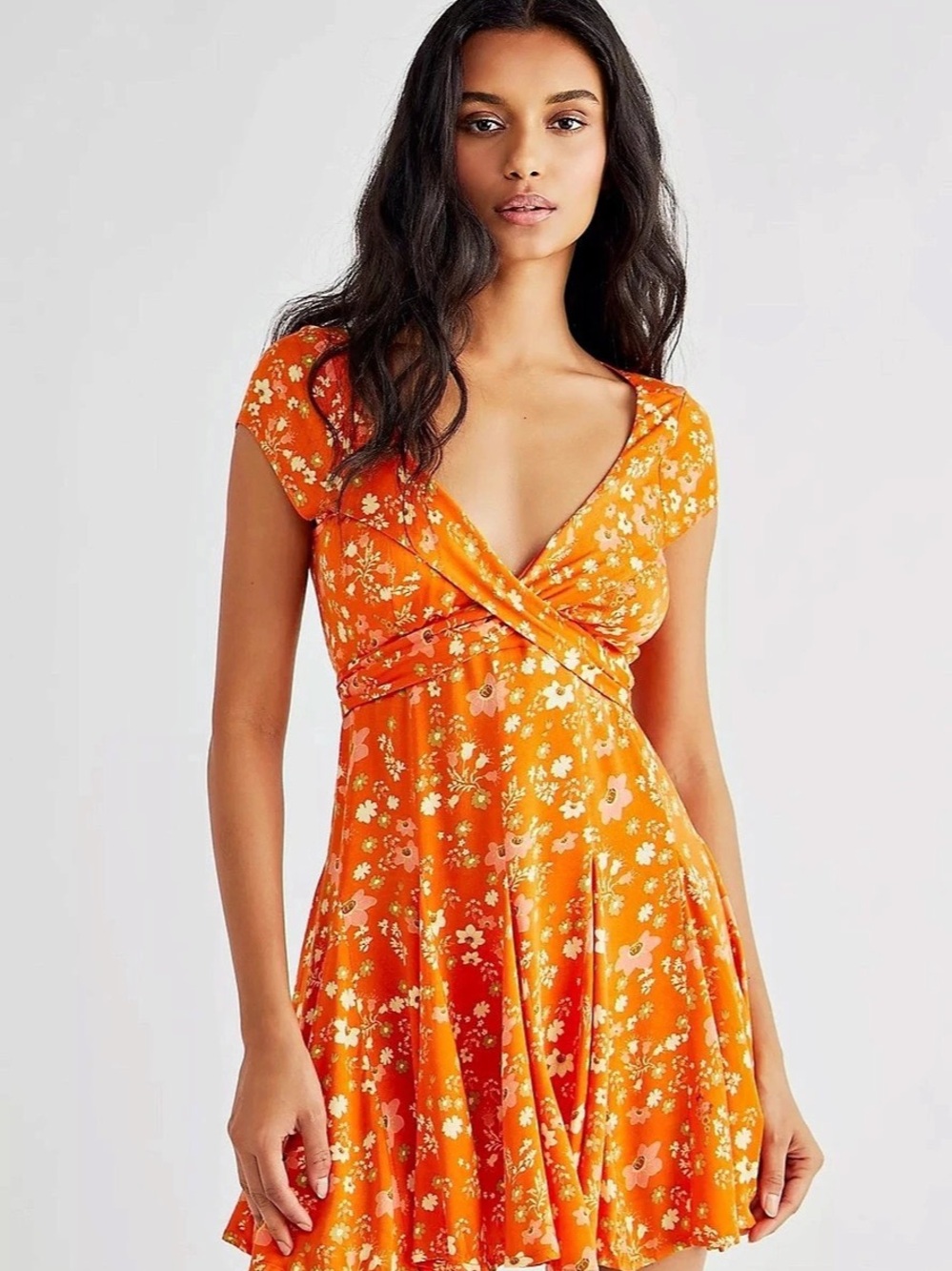 Free People Like A Lady Mini Dress Orange & Multicolor Small